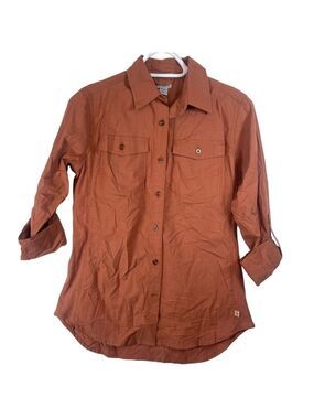 Carhartt Women’s Rust Long Sleeved Button Front Roll Up Sleeves Casual S…